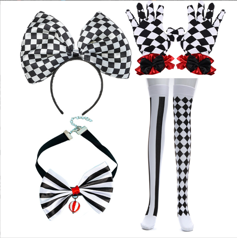 Halloween Checkered Pattern Harlequin Costume Accessories Set